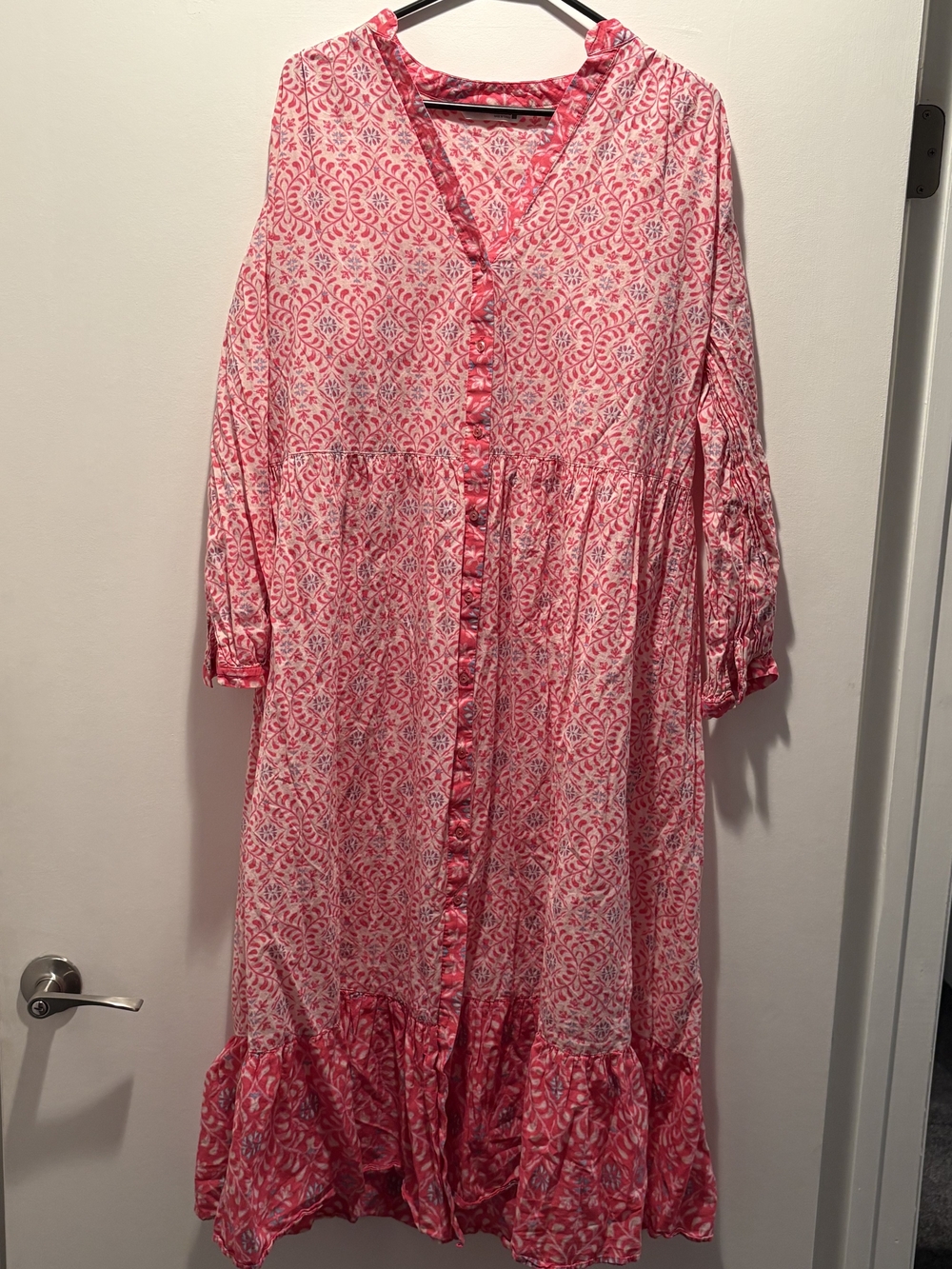 Zara Pink Printed Ruffle-Front Maxi Dress